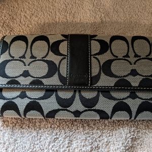 Coach black and grey large trifold wallet